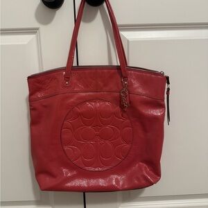 Coach Dark Pink Leather Tote Bag